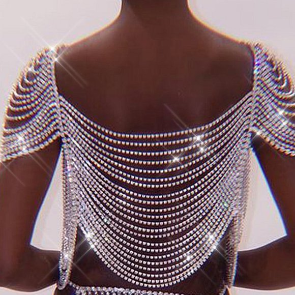 NEW Sparkling Bling Swarovski Crystal Rhinestone Flapper Top & Skirt + G… - Picture 6 of 11